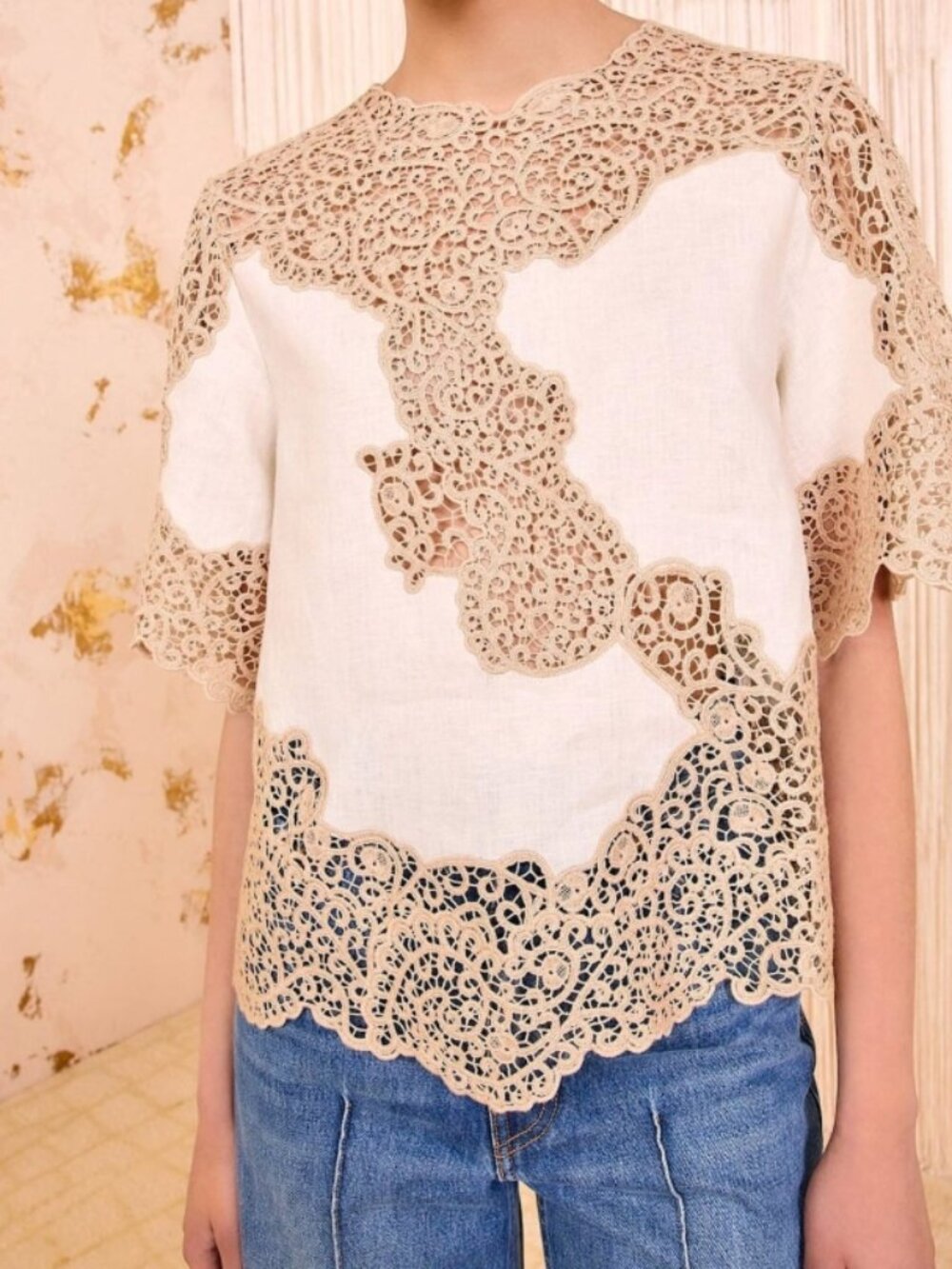 NWOT ULLA JOHNSON Kadene Linen Short Sleeve Blouse in Travertine M $890